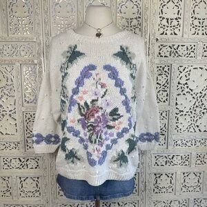 Vtg‎ Jennifer Reed Chunky Bubble Floral Cottage Grannycore Sweater Sz Large